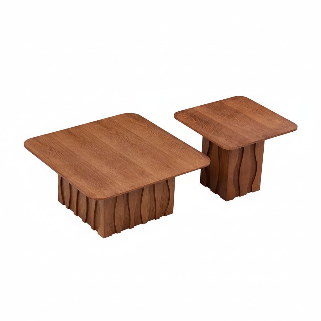 2PCS Nesting Square Coffee Table Set with Wavy Fluted Base - Image 3