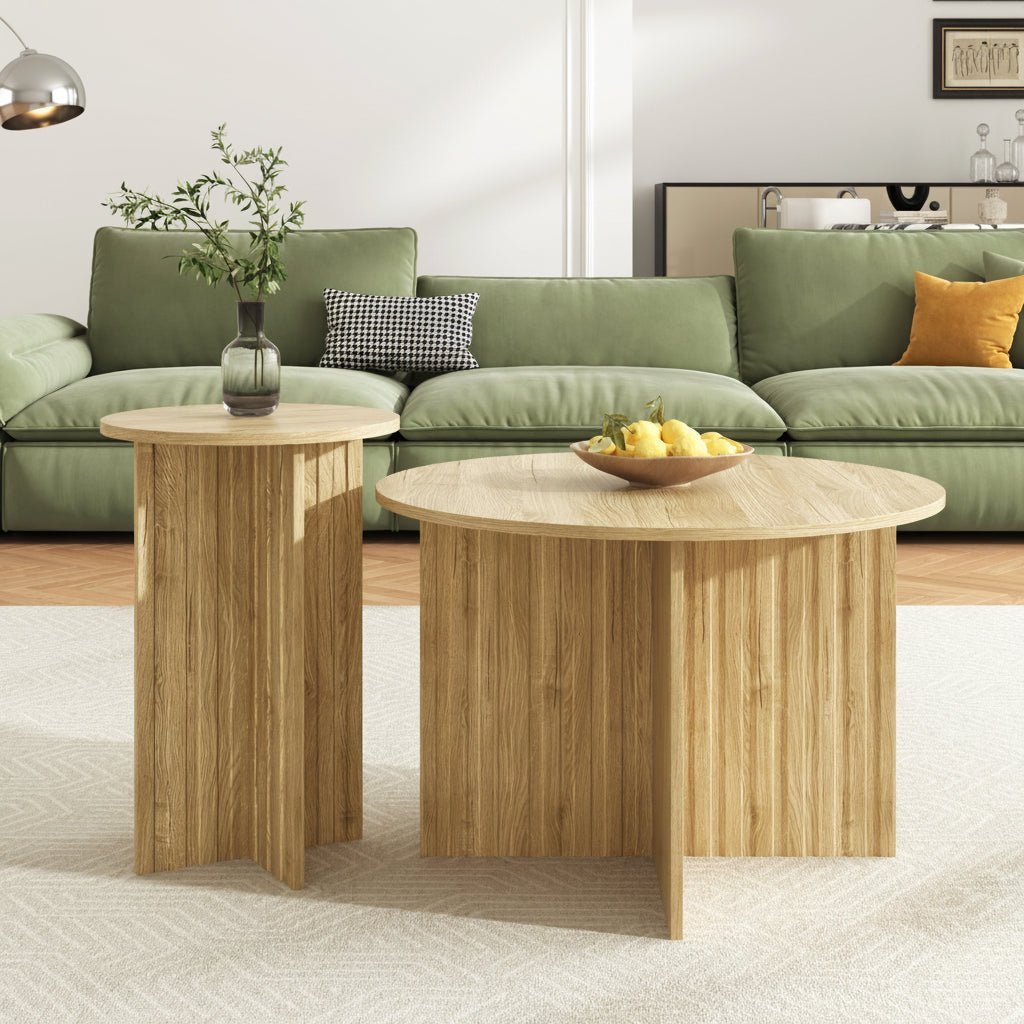 Modern 2-Piece Wooden Nest Table Set Scandinavian Round Design - Image 2